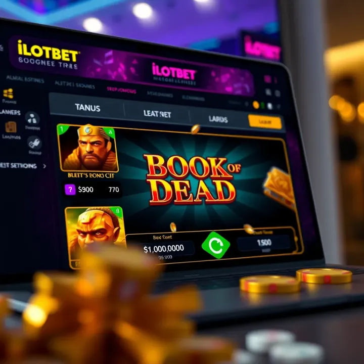 User interface of Ilotbet platform showing Book of Dead slot game options and bonuses