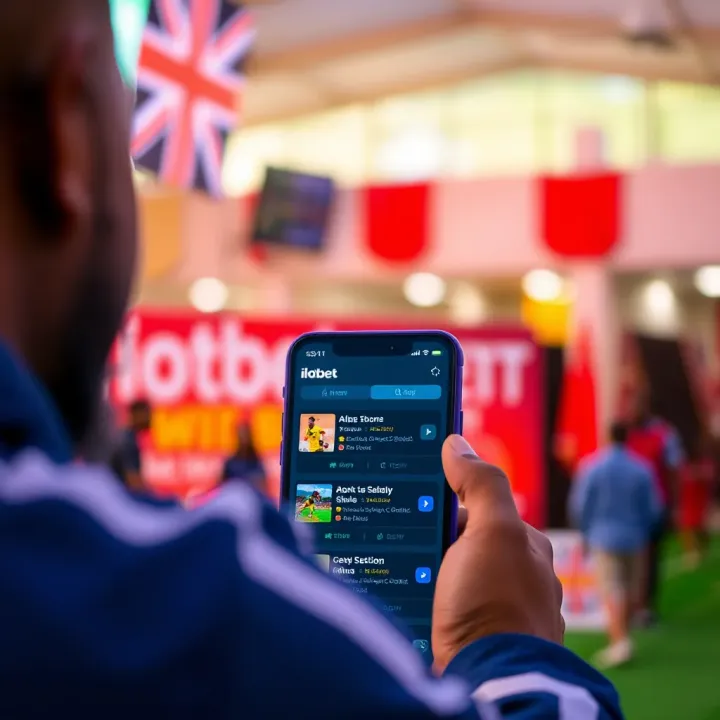 Digital interface displaying diverse sports betting options on a mobile device screen in a vibrant setting