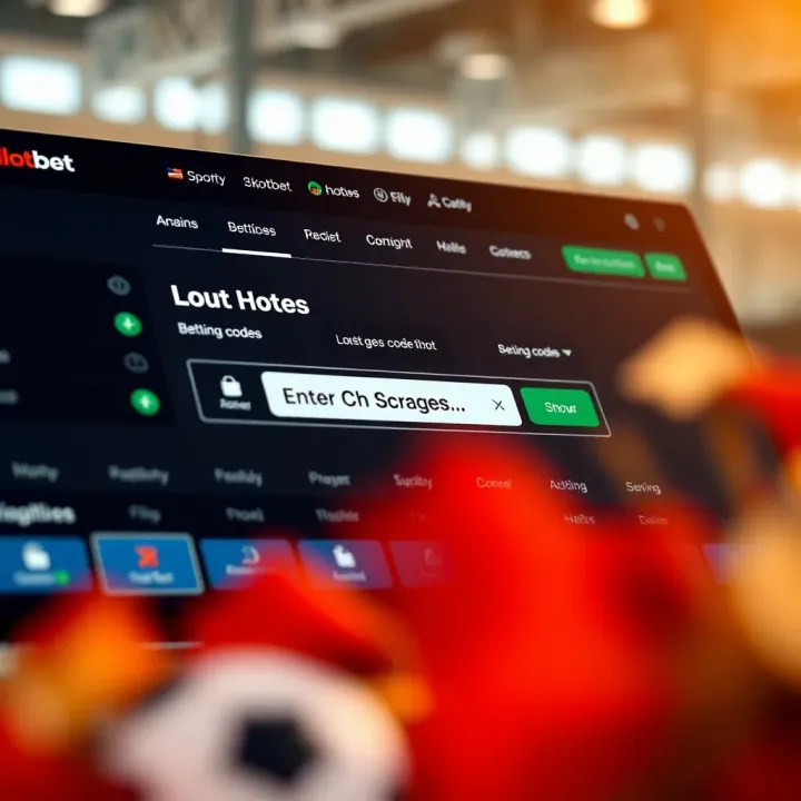 User interface showing the input field for entering betting codes on a sports betting platform