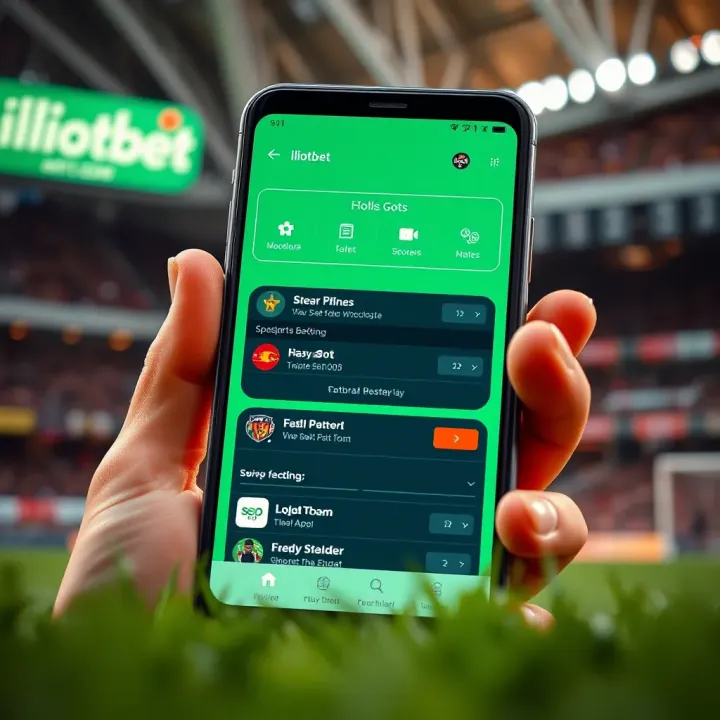 User interface of Iliotbet app showcasing sports betting options and secure login features