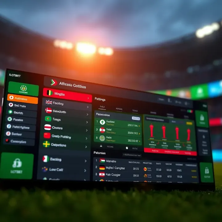 Illustration of a digital sports betting platform interface showing football match statistics and betting options