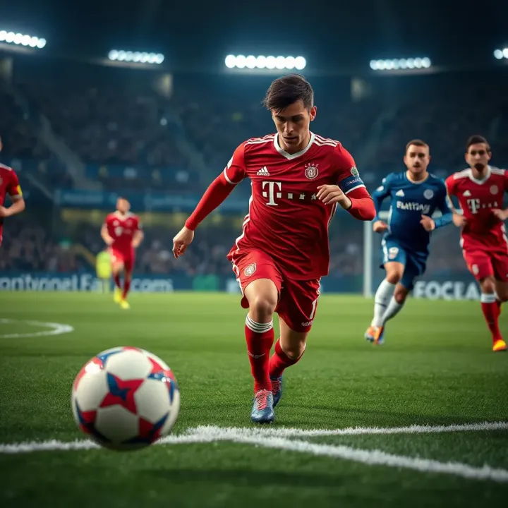 Strategic Betting Insights for Champions League Fixtures Football pitch with highlighted players and strategic betting tips overlay