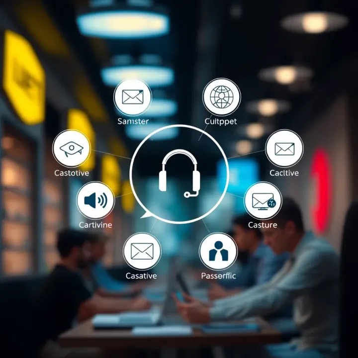 Customer support icons representing multiple communication methods