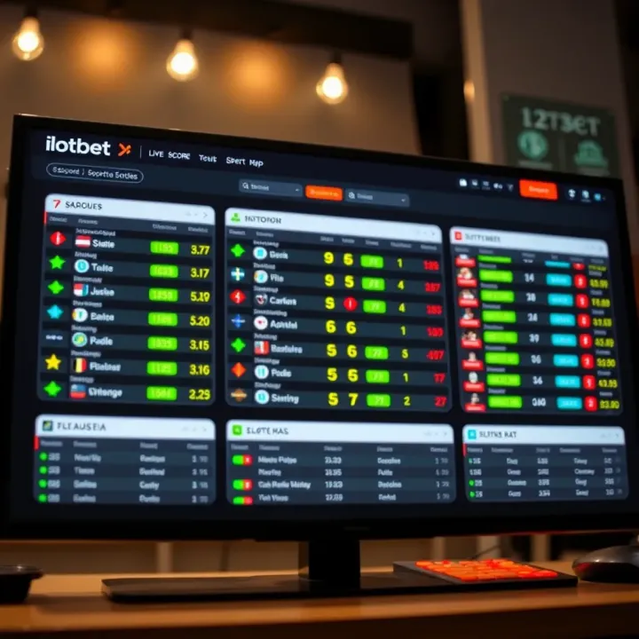 Ilotbet Live Score Dashboard with Real-Time Betting Updates Dashboard displaying live sports scores and real-time betting odds on Ilotbet platform