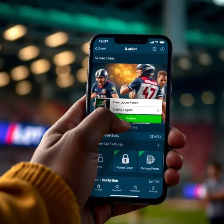 User interacting with the iLotBet app interface showing betting options and secure login features