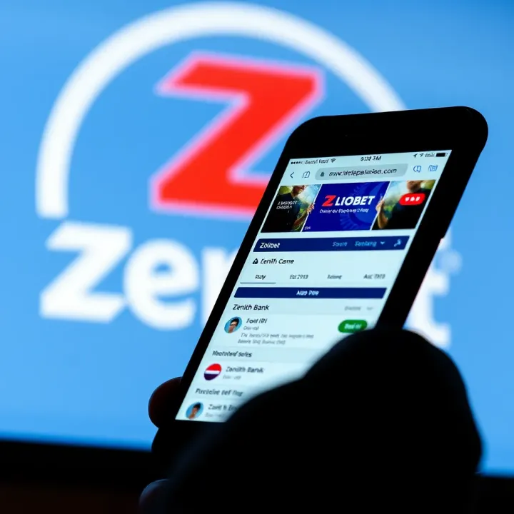 Mobile phone displaying Ilotbet betting platform with Zenith Bank logo in the background