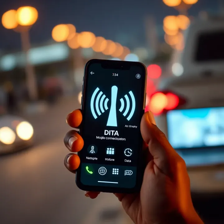 Network signal and data icons on mobile phone illustrating connectivity challenges in Nigeria