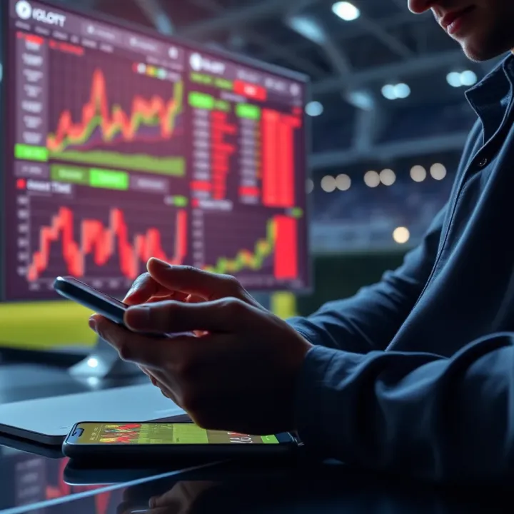 Illustration of technology enhancing sports betting experience with charts and smartphone
