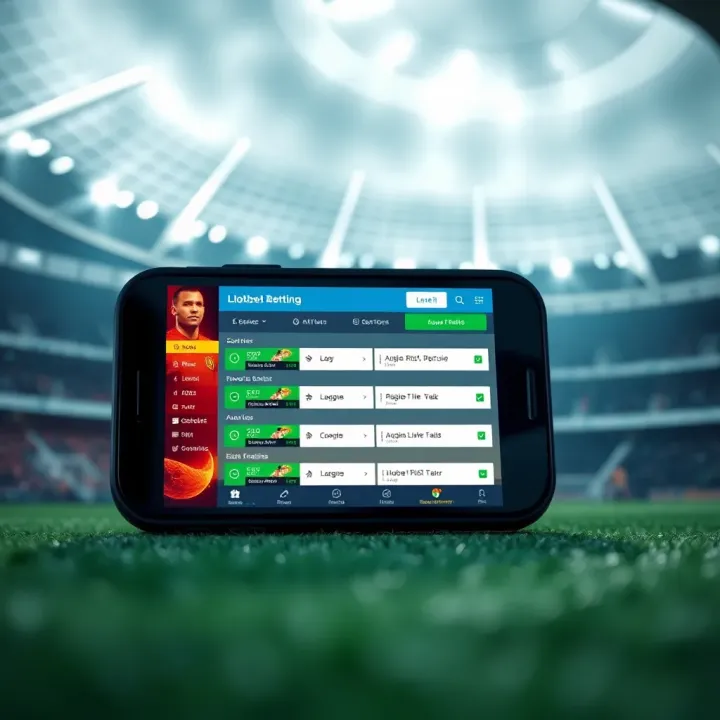 Live Football Betting on Ilotbet Platform during a Match in Nigeria Illustration of a football stadium with a smartphone displaying live betting options