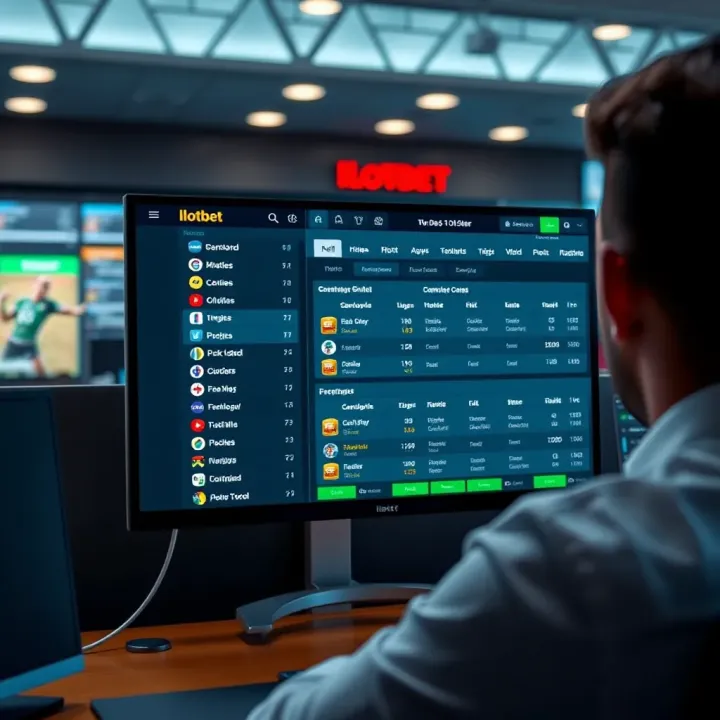 Illustration showing an online betting platform interface with various betting options and odds on screen