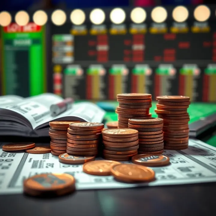 Conceptual illustration of bankroll management with coins and betting slips on a table