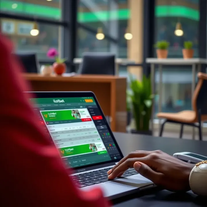 User navigating the iLOTBet platform on a laptop with Nigerian currency visible