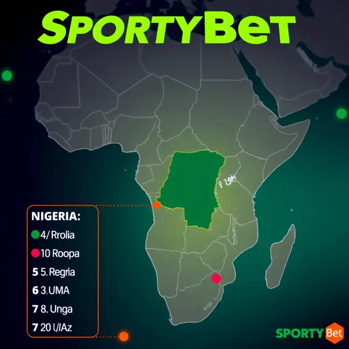 Map highlighting Nigeria and major African countries where SportyBet operates in the sports betting market