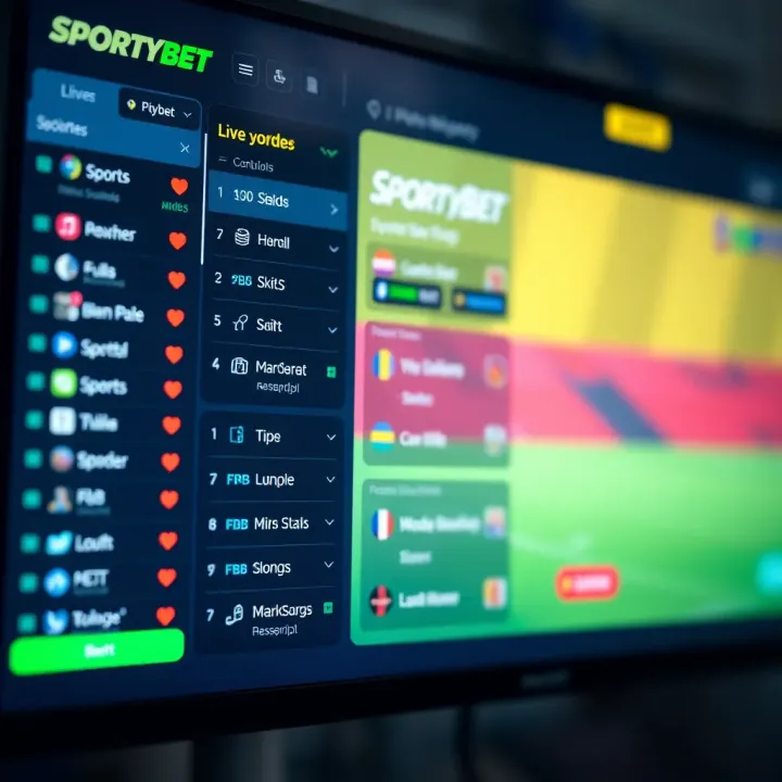 Digital interface showing SportyBet platform with live sports odds and betting options on screen